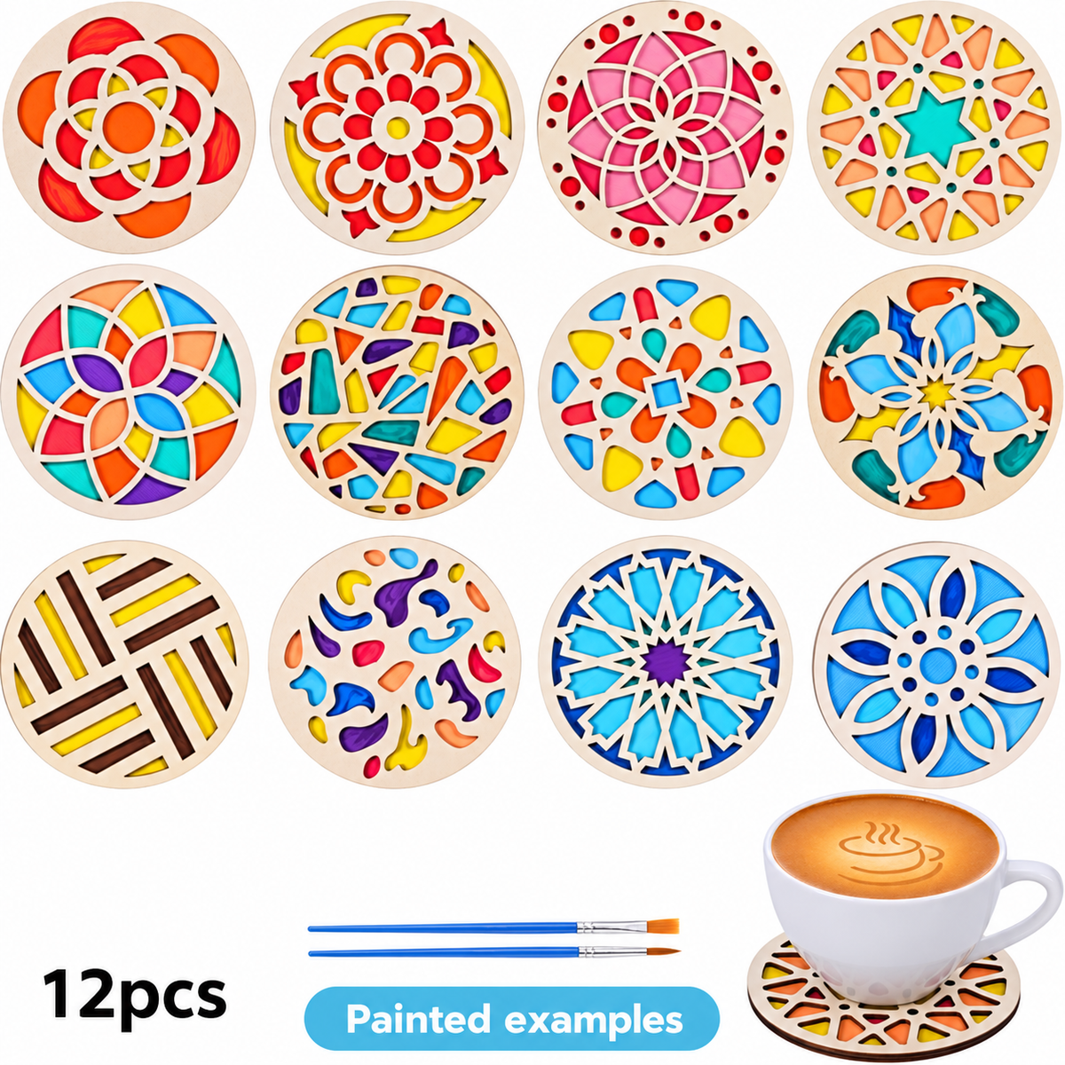 Double-Layer Wooden Coaster Painting Set