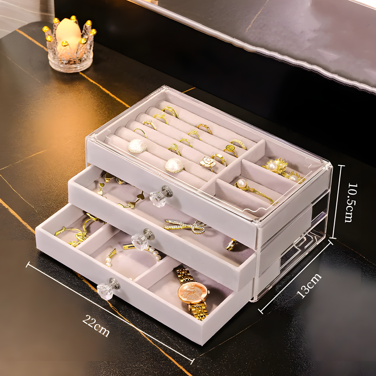 Three-Layer Velvet Jewelry Box