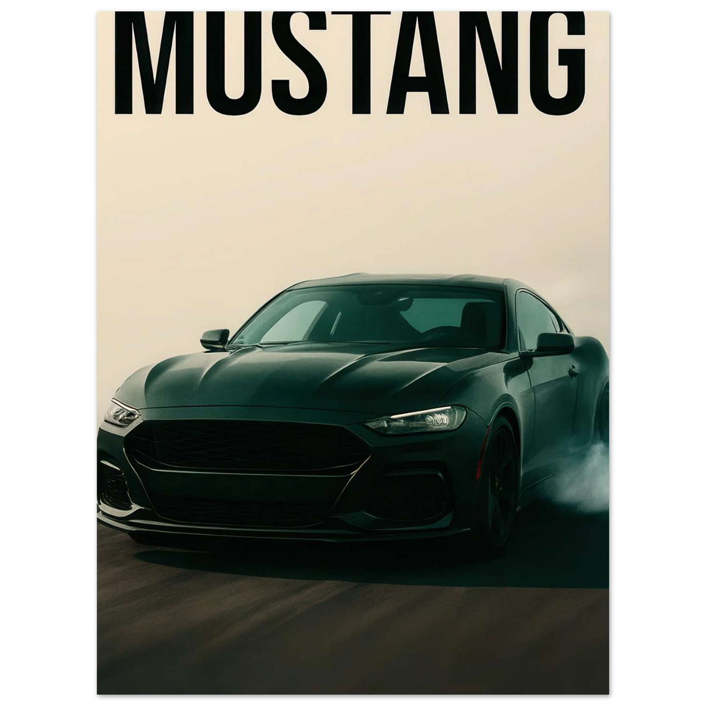 Mustang Performance Konsttryck - Svart Sportbil i Action på Högkvalitativt Papper