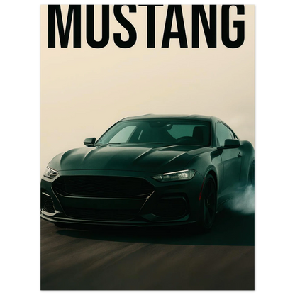 Mustang Performance Konsttryck - Svart Sportbil i Action på Högkvalitativt Papper