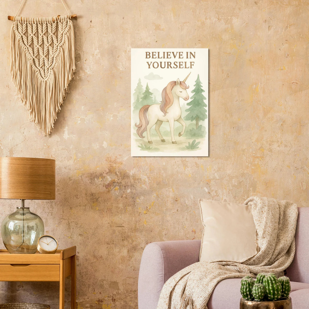 Magical Unicorn 'Believe in Yourself' Art Print – Whimsical Nursery & Kids Room Decor