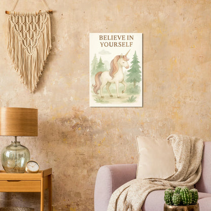 Magical Unicorn 'Believe in Yourself' Art Print – Whimsical Nursery & Kids Room Decor