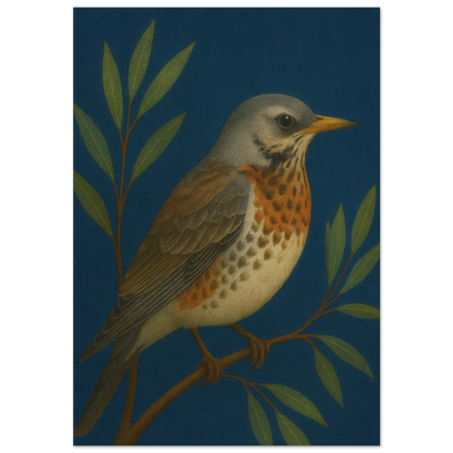 Fieldfare Bird on Branch Art Print – Vibrant Woodland Wildlife Wall Decor for Nature Lovers, in Various Sizes