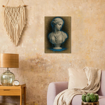 Neon Blue Aura Goddess Bust Poster - Modern Renaissance Wall Art Print