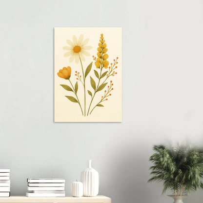 Vibrant Watercolor Wildflowers Print – Daisy, Berries & Botanical Art in Warm Hues