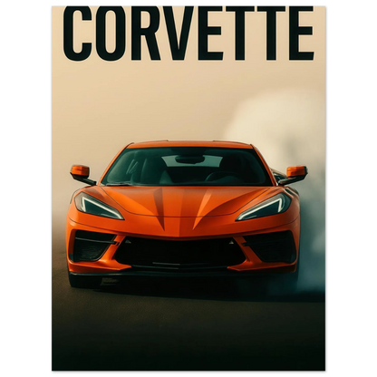 Bilar: Corvette Orange Burnout Print – Dynamisk Väggkonst för Bilentusiasten i Flera Storlekar