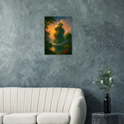 Mystical Sunset Isle: Vibrant Landscape Premium Art Poster