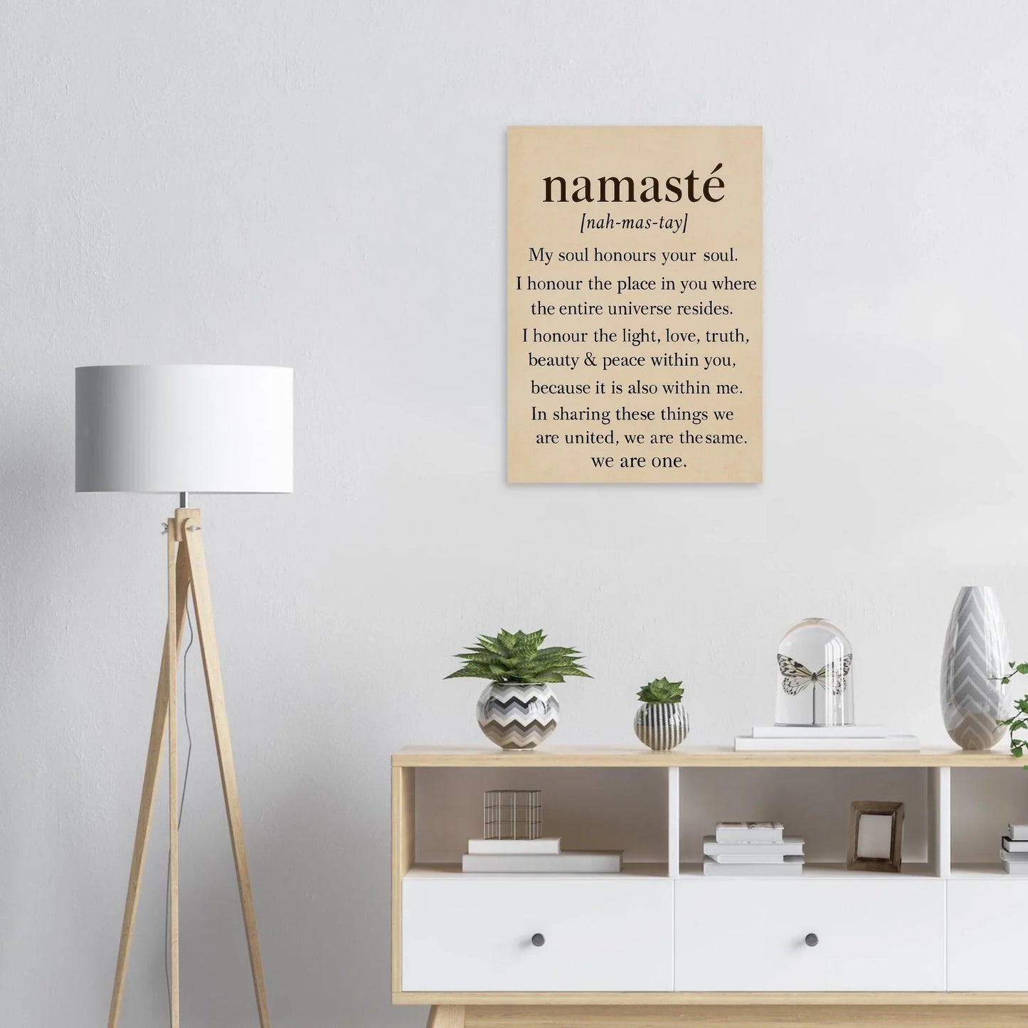 "Namaste" Inspirerande Väggkonst Tryck, Beige & Svart Typografi Konsttryck i Flera Storlekar