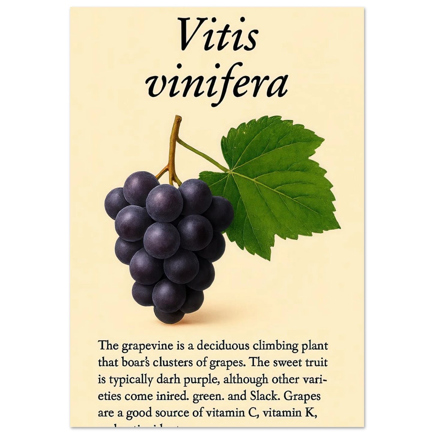 Frukter Vitis Vinifera Poster - Botanisk Druvkonsttryck på Premium Halvblankt Papper