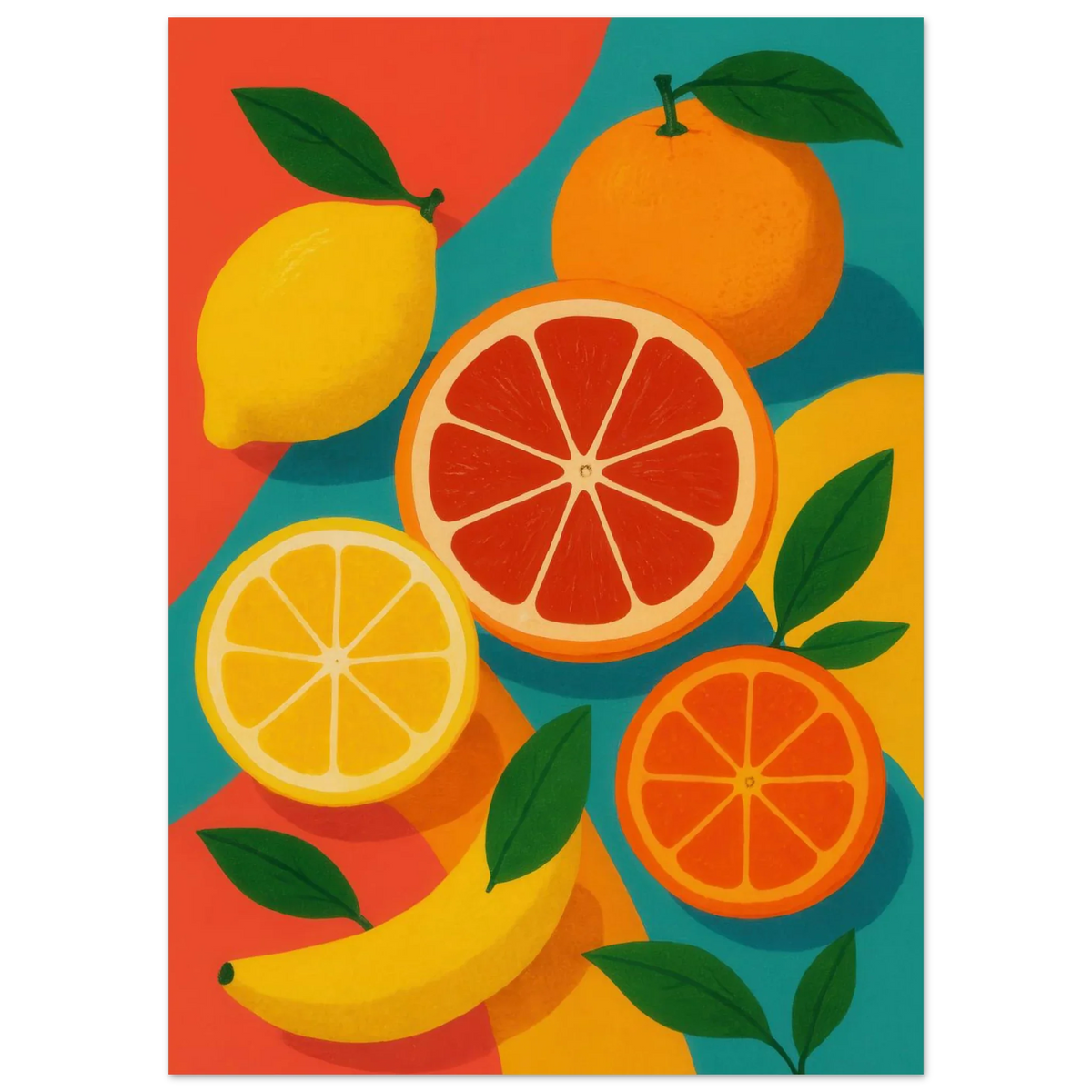 Frukter: Vibrant Citrus & Banana Pop Art Print for a Zesty Home Decor Makeover