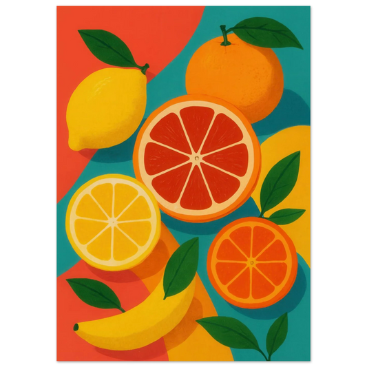 Frukter: Vibrant Citrus & Banana Pop Art Print for a Zesty Home Decor Makeover