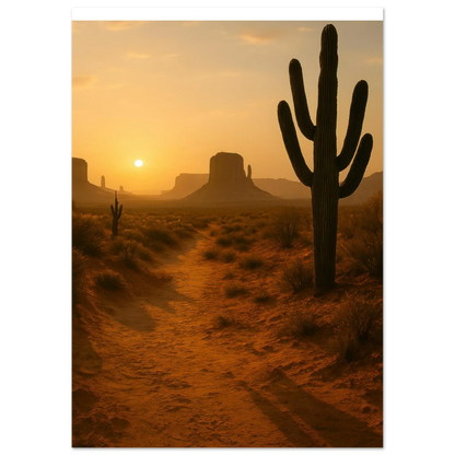 Desert Sunset Majesty: Vibrant Saguaro & Butte Landscape Poster in Multiple Sizes