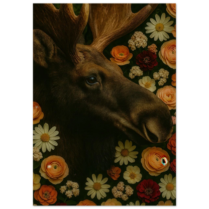 Djur: Majestic Moose & Floral Dream Art Print – Captivating Wildlife in Bloom for Your Home