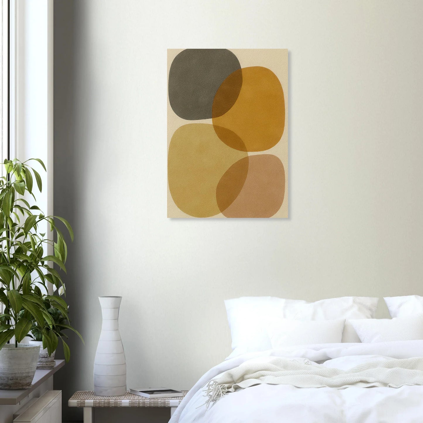 Abstrakt Jordnära Minimalistisk Konsttryck - Modern Geometri i Varma Nyanser