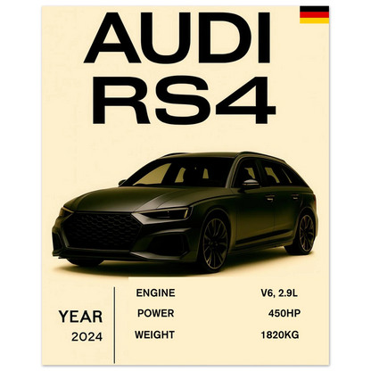 Audi RS4 Sportig Design Affisch – Premium Konsttryck med Halvblank Finish för Bilentusiaster