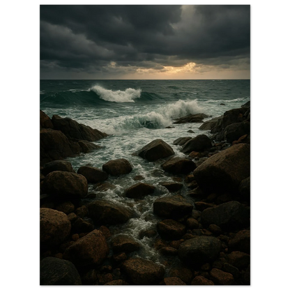 Dramatic Coastal Storm Waves Canvas Print – Ocean Art with Dark Skies & Vibrant Seas, Available in 29 Sizes