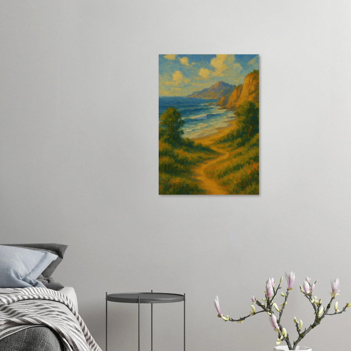 Stig till Strand Poster – Målning med Klippa och Havsutsikt