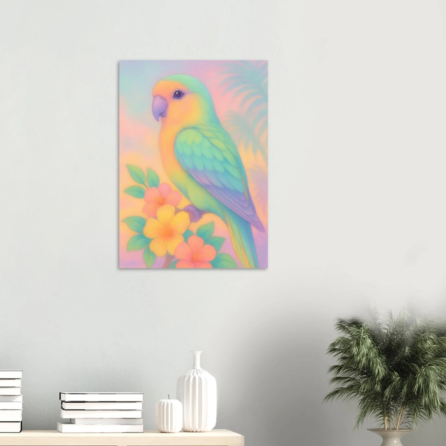 Pastel Paradise Parrot Wall Art – "Djur" – Dreamy Tropical Print for Home Décor