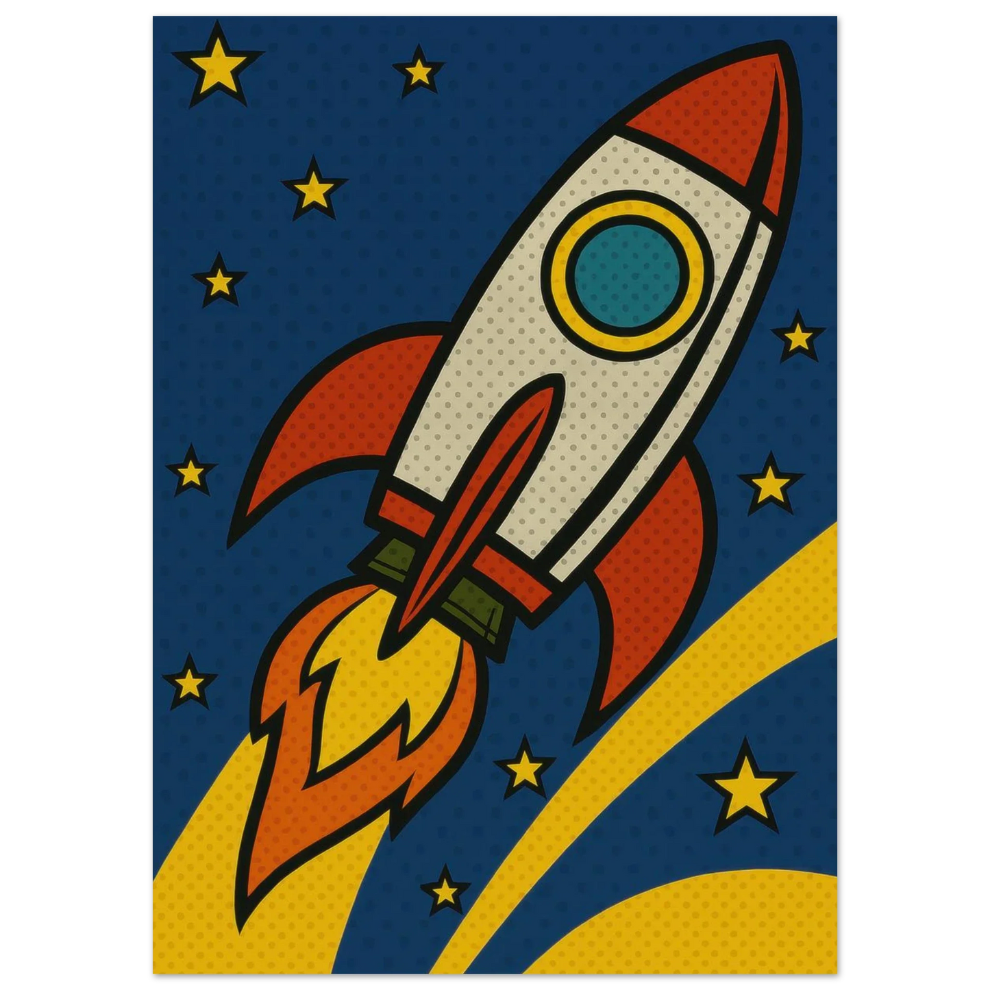 Retro Pop Art Rocket Launch Poster – Cosmic Adventure Print for Kids & Adults in Multiple Sizes