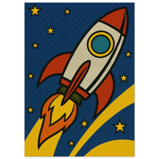Retro Pop Art Rocket Launch Poster – Cosmic Adventure Print for Kids & Adults in Multiple Sizes