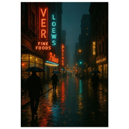 Neon Nights Rainwalk Poster - Urban Noir Cityscape Art Print in Various Sizes