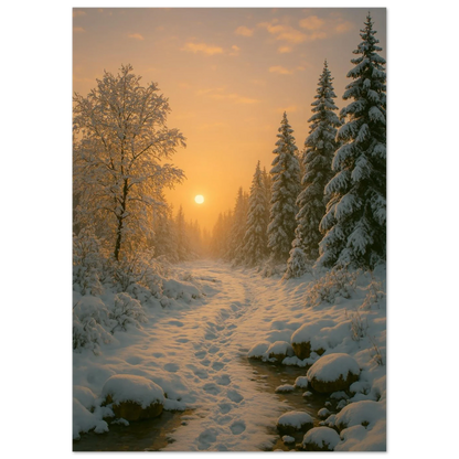 Winter Sunset Wonderland Poster - Golden Hour Forest Landscape Art Print in Various Sizes