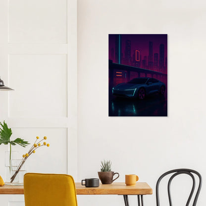 Neon Night Rider: Futuristisk Bilkonsttryck i cyberpunkstil