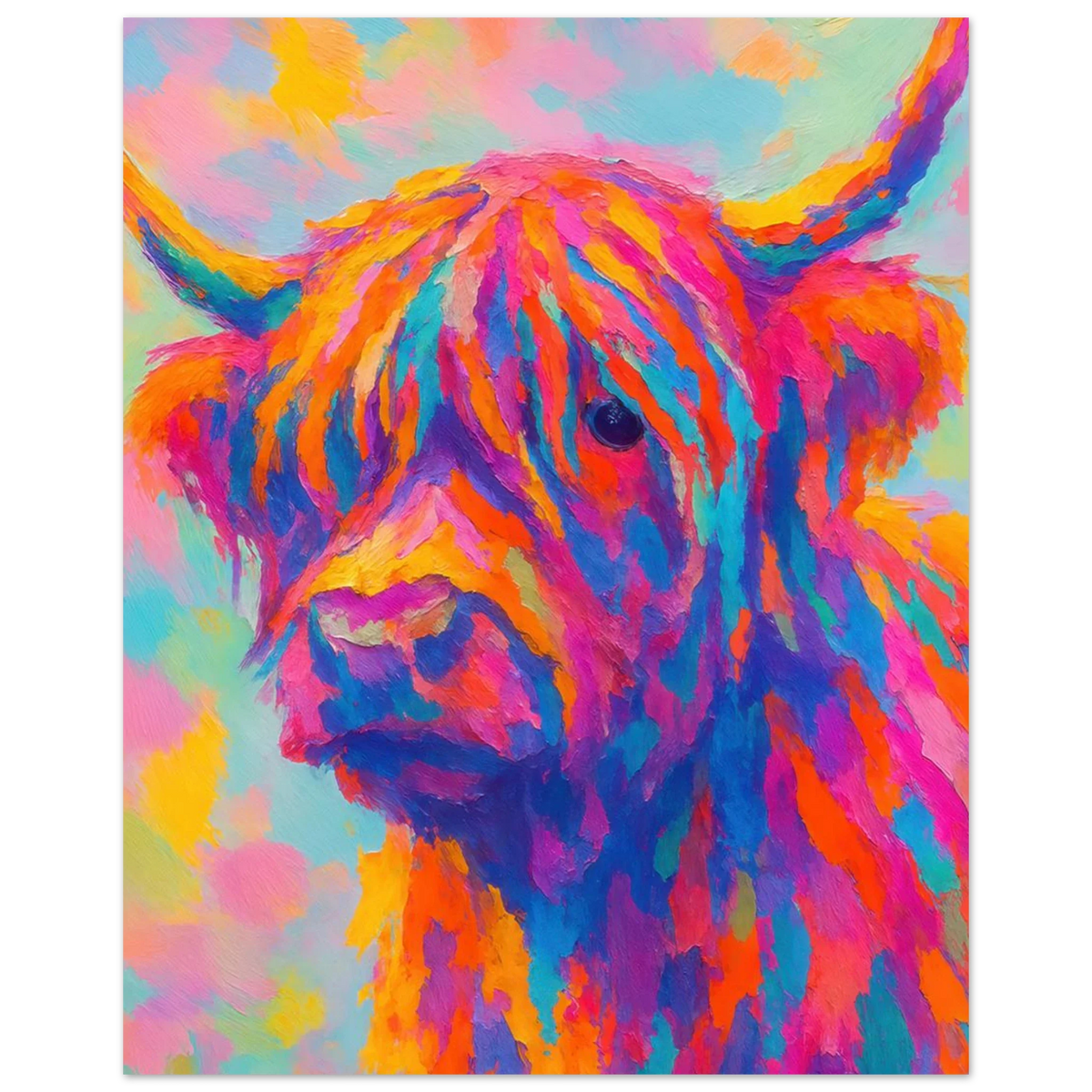 Djur: Vibrant Pop Art Highland Cow Print – Colorful Abstract Animal Wall Art for Modern Homes