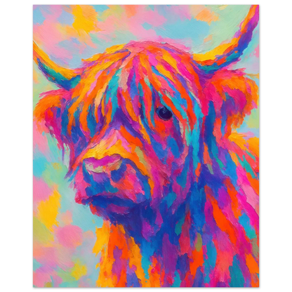 Djur: Vibrant Pop Art Highland Cow Print – Colorful Abstract Animal Wall Art for Modern Homes