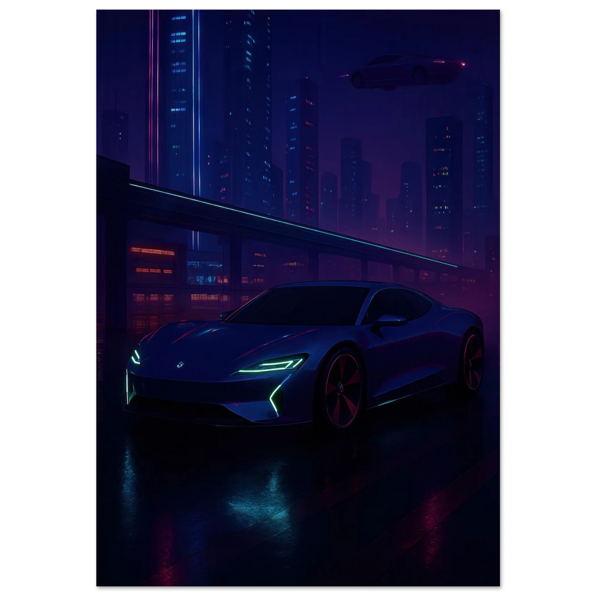 Framtidens Färd: Neo-Noir Stadsvy med Bil Art Print – Välj Din Perfekta Storlek