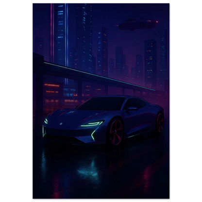 Framtidens Färd: Neo-Noir Stadsvy med Bil Art Print – Välj Din Perfekta Storlek