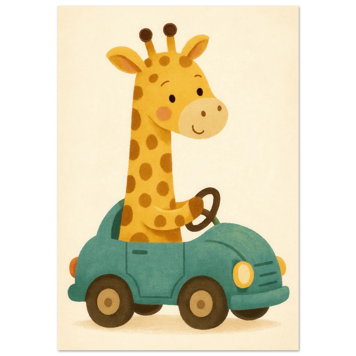 Söt Giraff i Bil – Lekfull Barnrumstavla