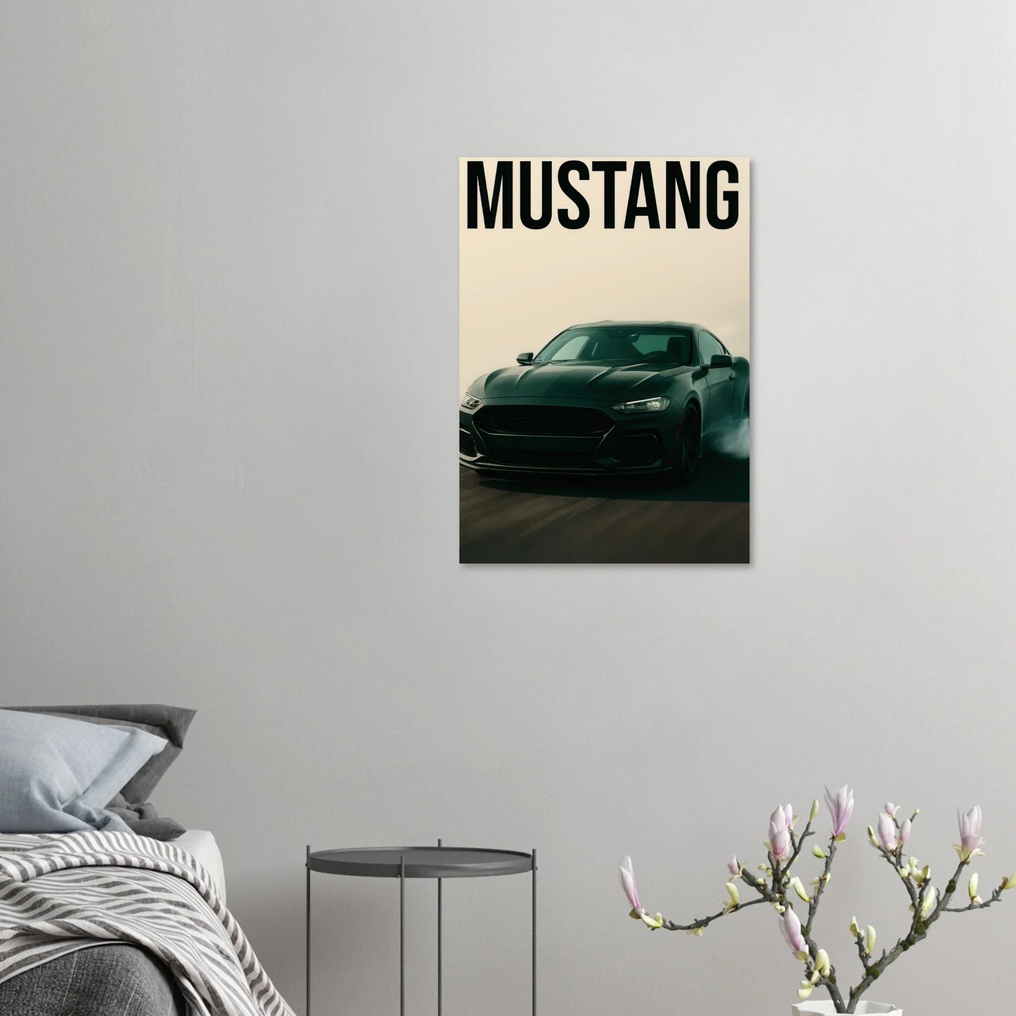 Mustang Performance Konsttryck - Svart Sportbil i Action på Högkvalitativt Papper