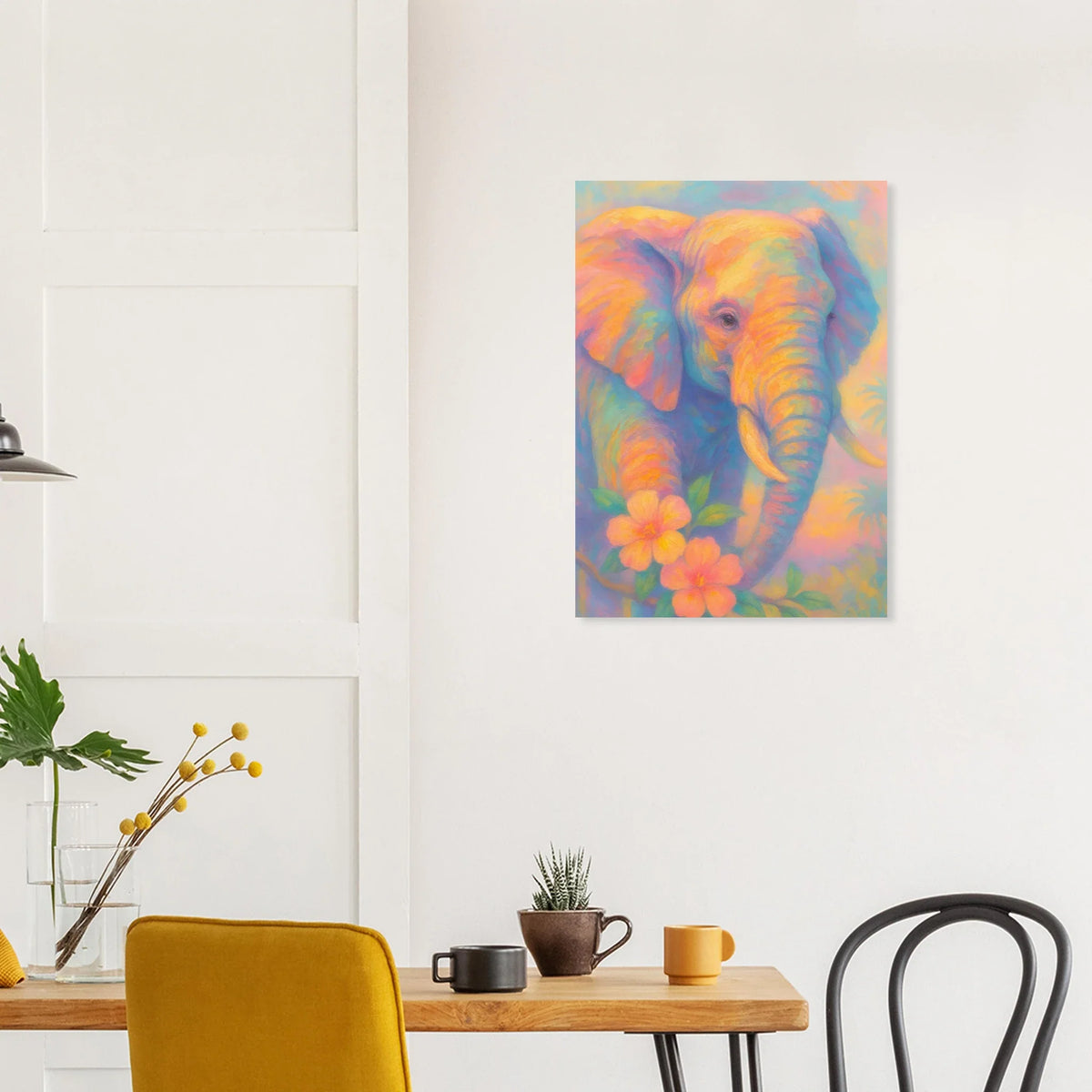 Pastell Safari Elefant Poster – Mjuk Konst i Regnbågens Färger, Välj Din Storlek