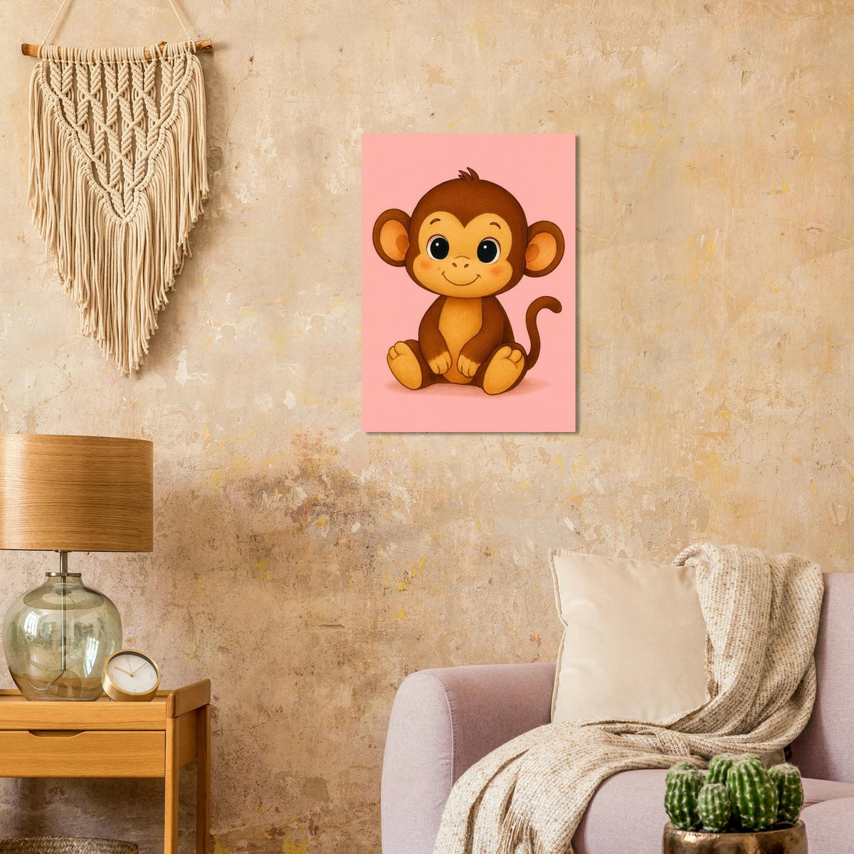 Söt Apa Illustration Poster – Lekfull Konst för Barnrummet, Välj Bland Flera Storlekar