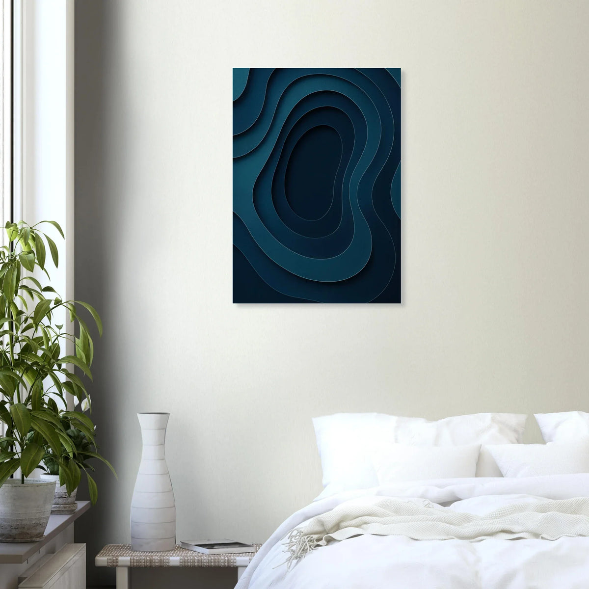 Abstract Contour Map Art Print: Deep Blue Minimalist Paper Cut Style