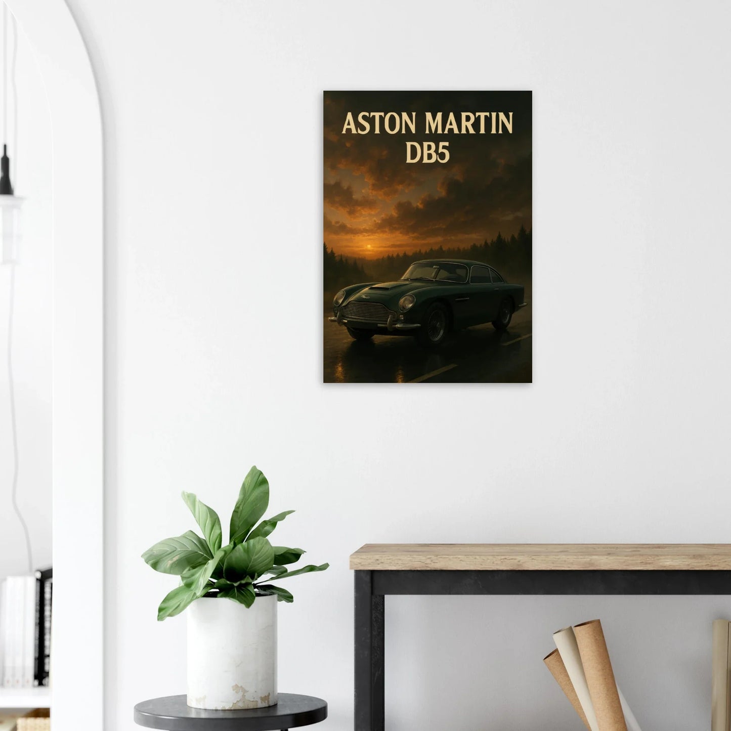 Aston Martin DB5 Sunset Drive Poster – Timeless Elegance in Premium Print