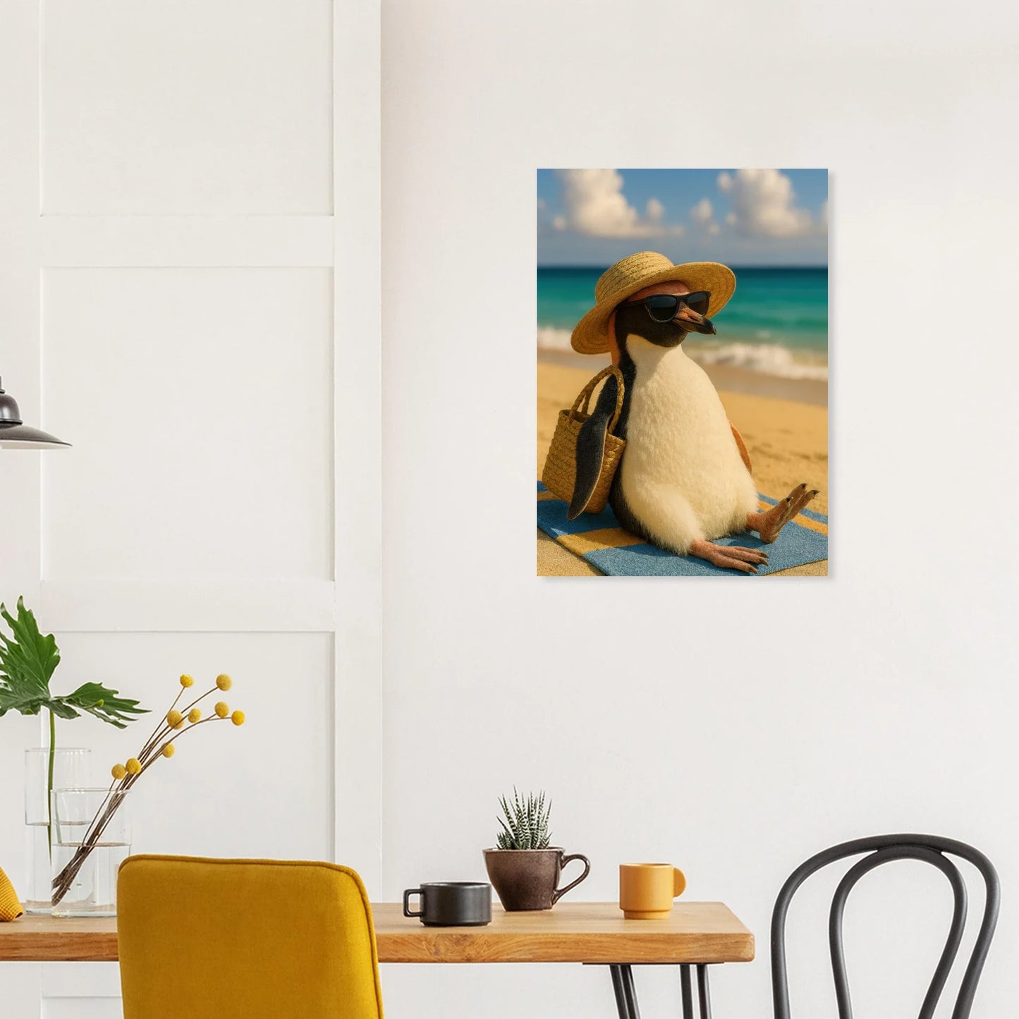 Djur: "Beach Bum Penguin" – Avkopplande Konsttryck för En Touch av Sommarglädje