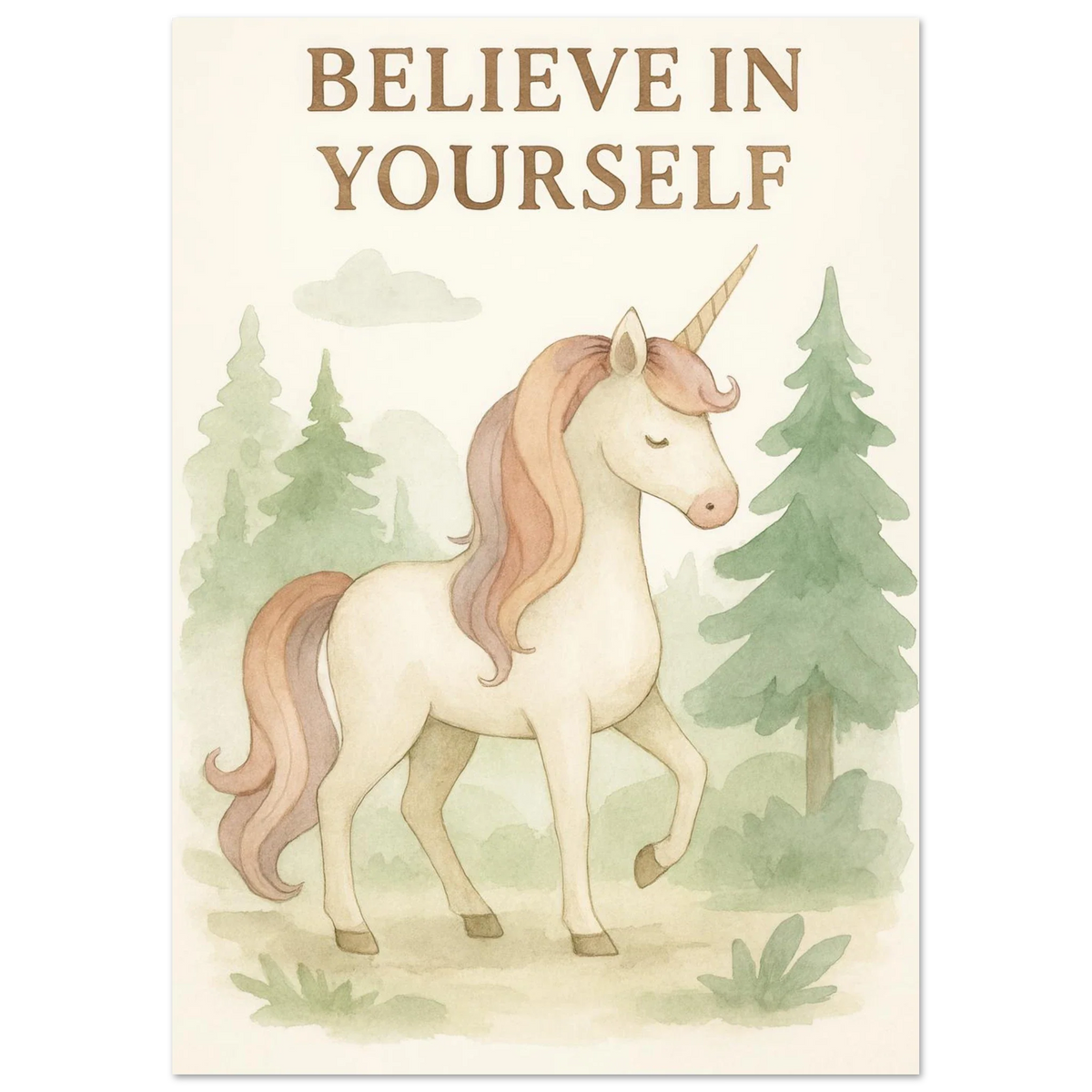 Magical Unicorn 'Believe in Yourself' Art Print – Whimsical Nursery & Kids Room Decor