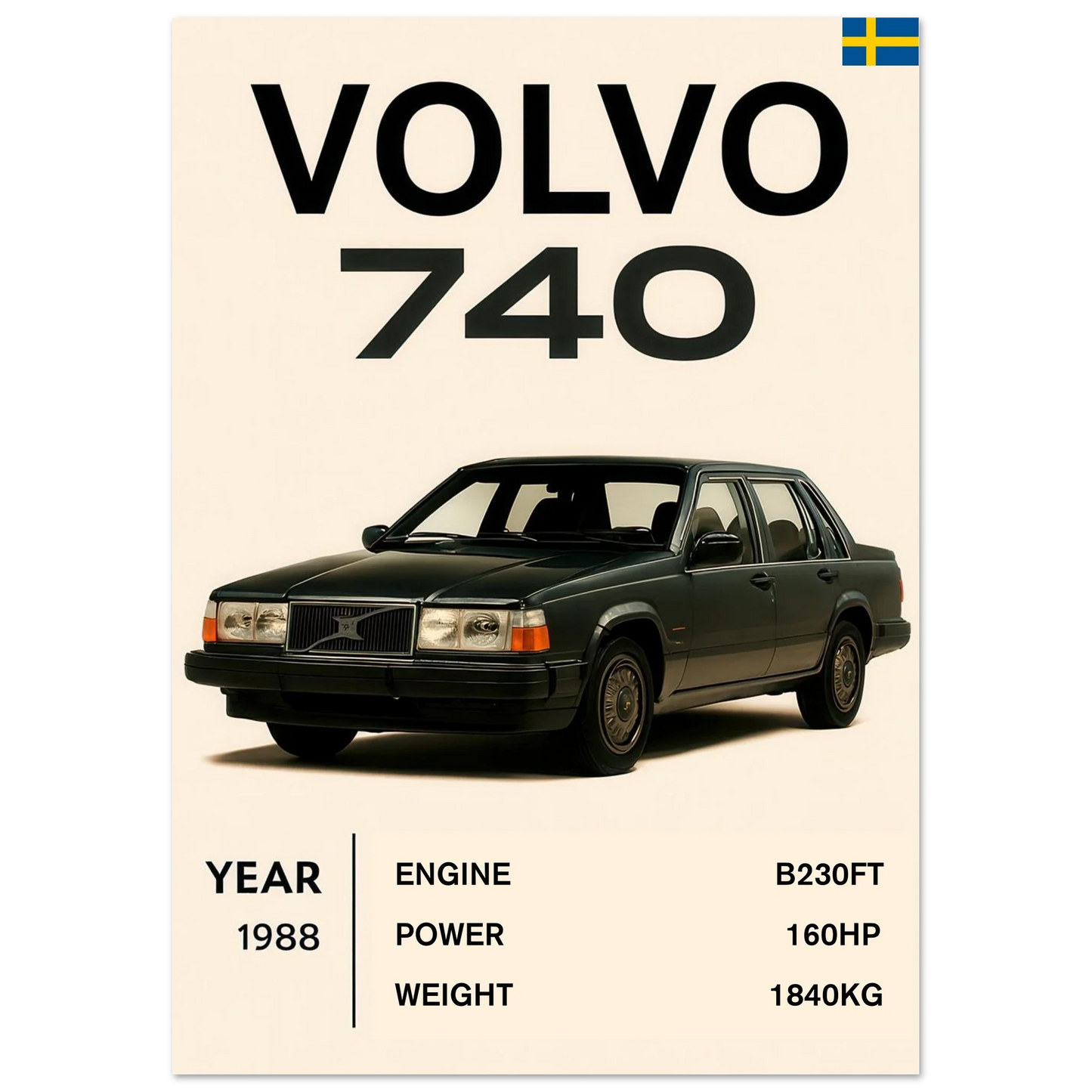 Volvo 740 Vintage Bilkonsttryck – Klassisk Skandinavisk Design Poster