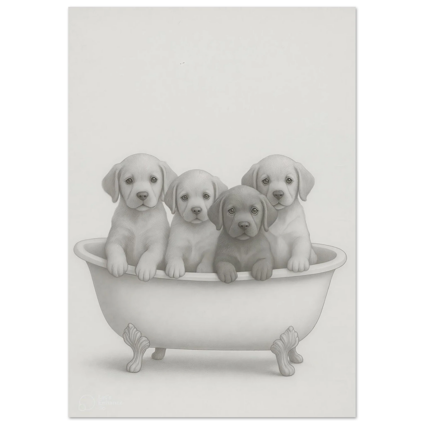 Charming Puppy Bath Time Art Print – Adorable Labradors in a Tub Poster