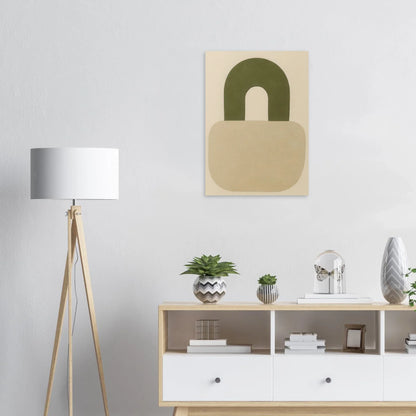 Abstrakt minimalistisk hänglåsdesign poster – Mjuk beige och armygrön väggkonst i premiumkvalitet