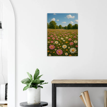 Vibrant Summer Meadow Poster – Pink & White Daisies in Bloom, Multiple Sizes Available
