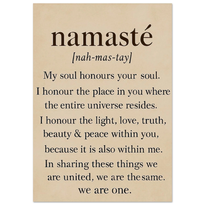 "Namaste" Inspirerande Väggkonst Tryck, Beige & Svart Typografi Konsttryck i Flera Storlekar