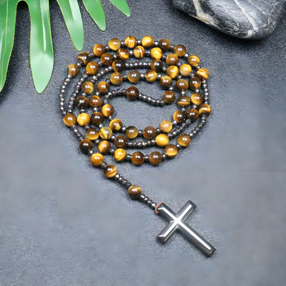 Stone Bead Cross Necklace