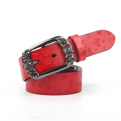Embossed Butterfly Leather Belt