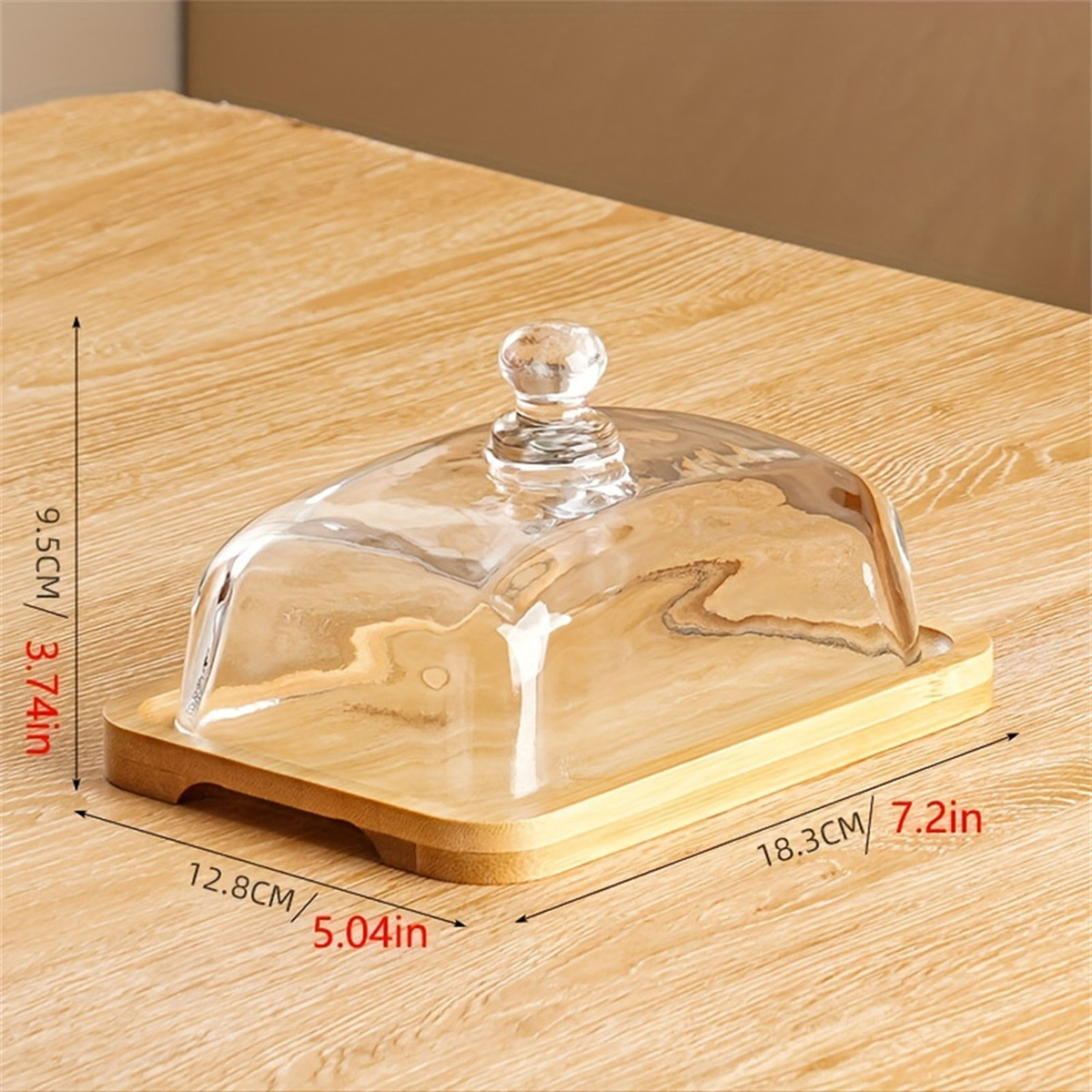 Glass Butter Dish with Wooden Base