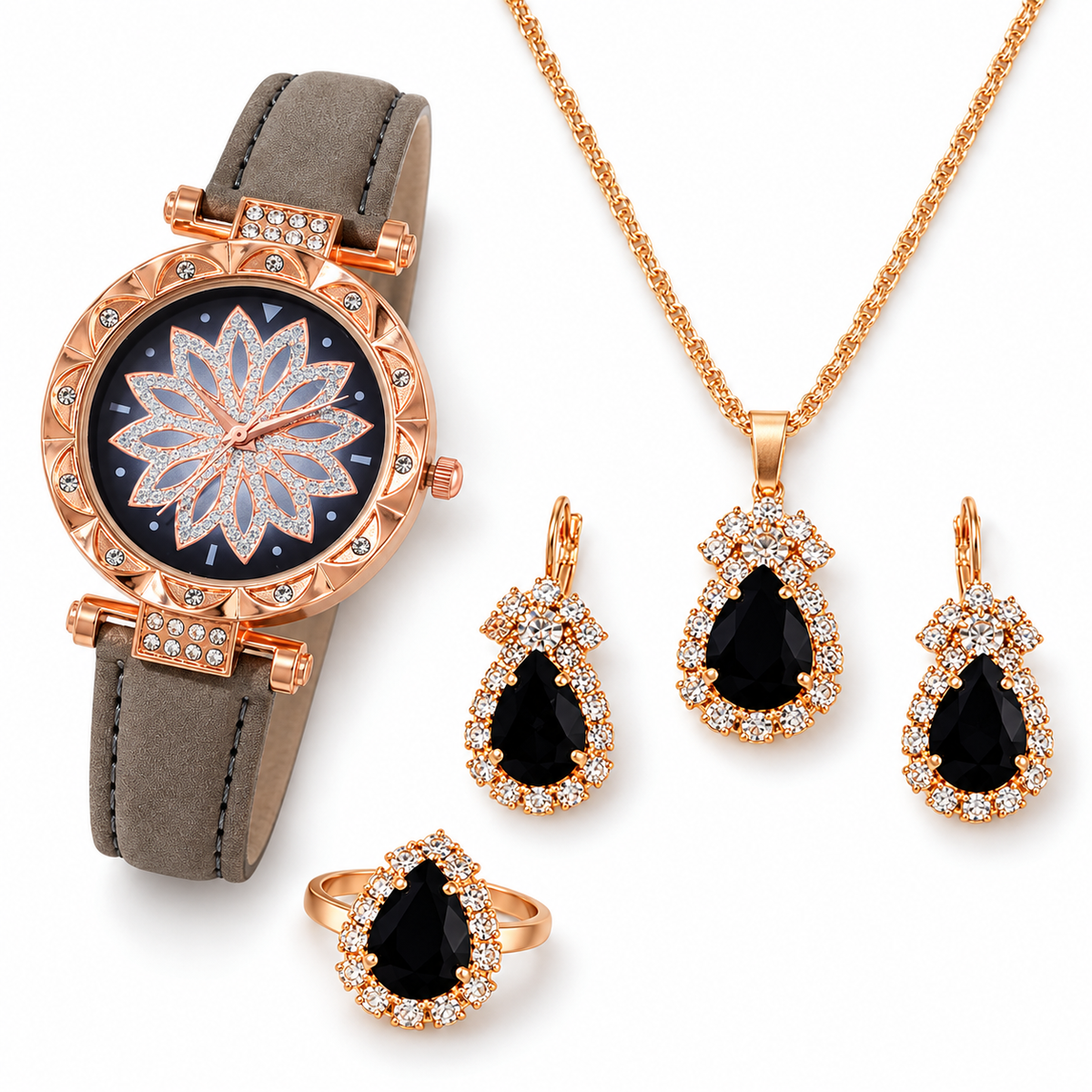 Floral Watch and Jewelry Set