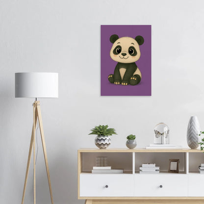 Söt Panda Konstaffisch: Lekfullt Djurporträtt på Lila Bakgrund – Perfekt för Barnrummet eller Gåva