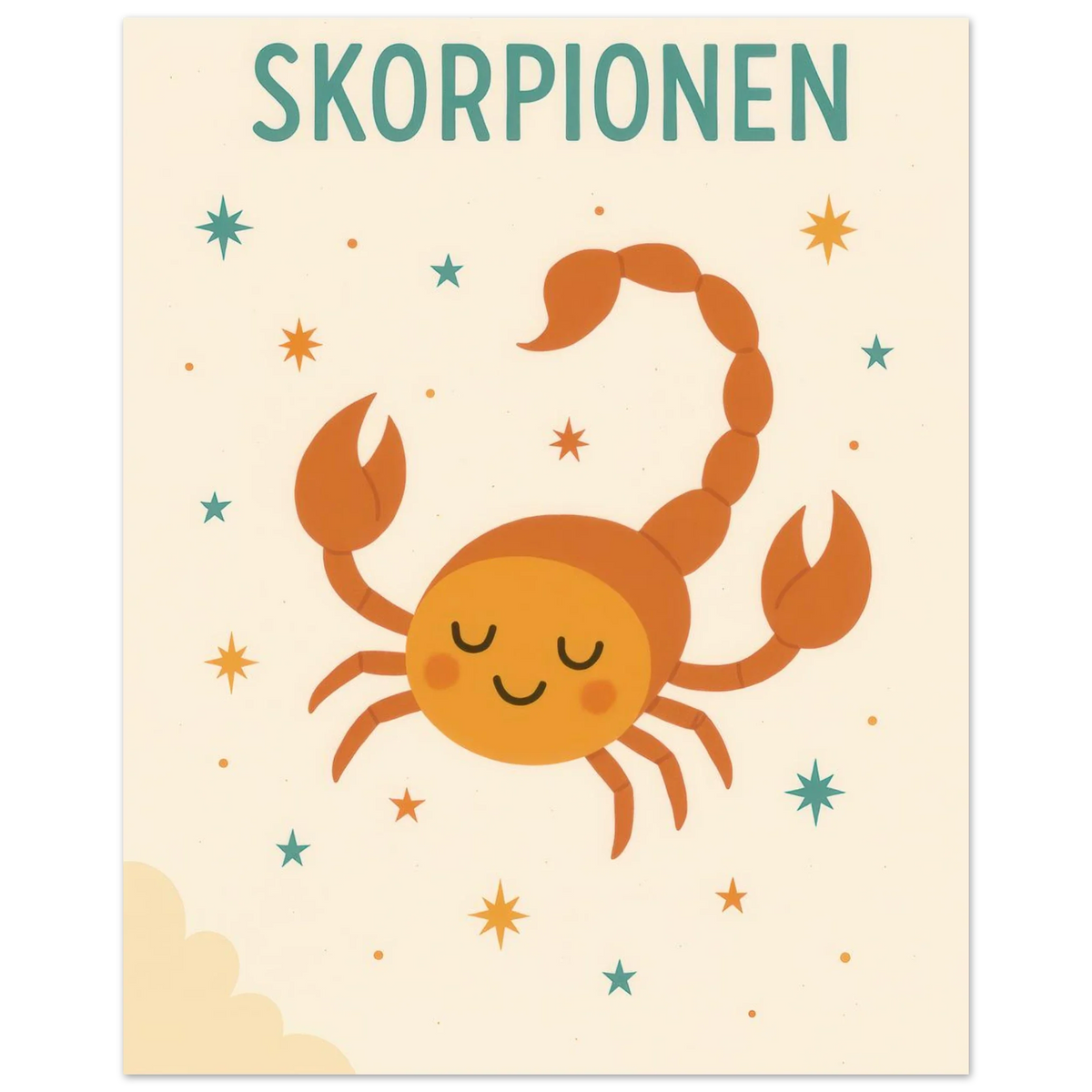 Söt Skorpion Barnrumsaffisch - Personlig Zodiac Konsttryck i Flera Storlekar